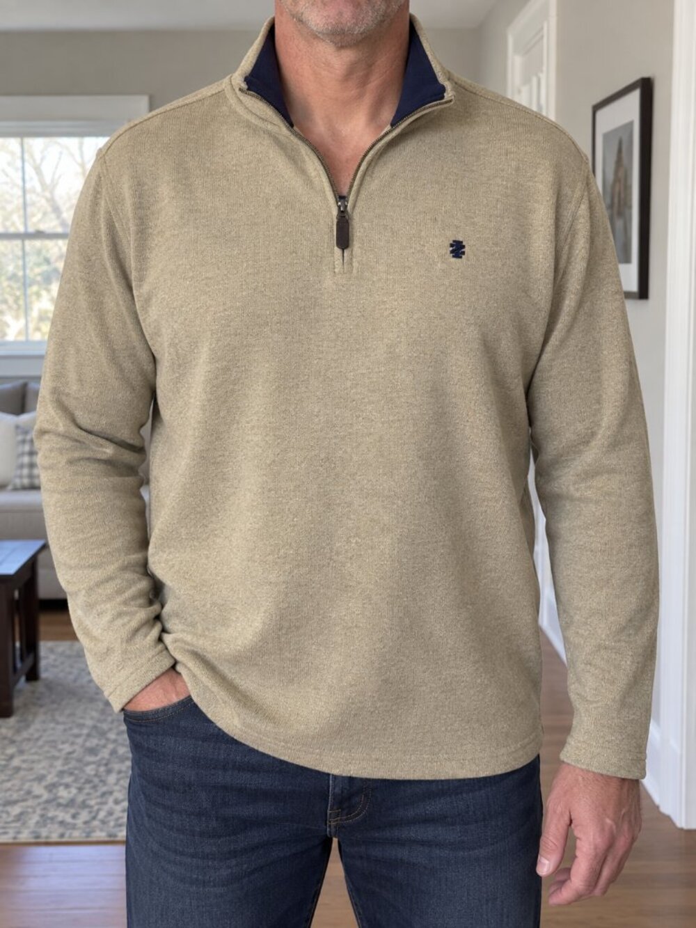 IZOD Men’s 2XLT Tan Quarter Zip Pullover Big & Tall